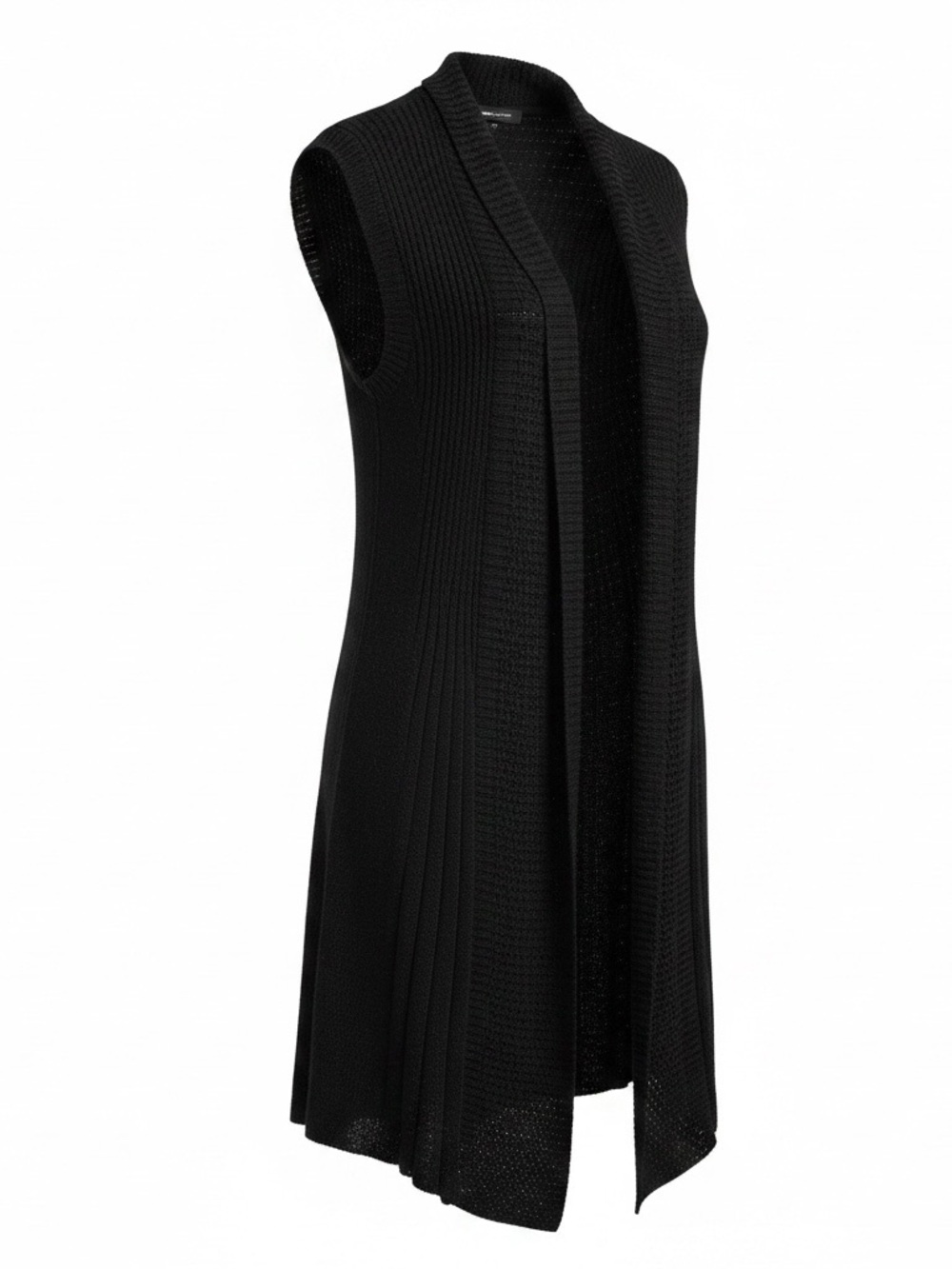 Sleeveless Open-Front Black Knit Tunic Cardigan